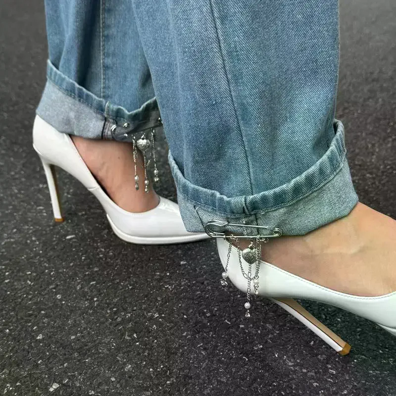 1 قطع اليدوية لطيف دبوس الأمان سلسلة شارة بروش دبوس سحر مطرز الجمالية شرابة سلسلة القلب قلادة