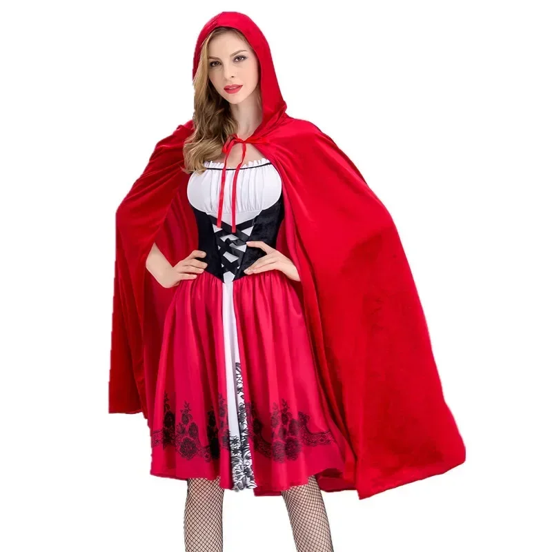 

Little Red Riding Hood Adault Cosplay Costume Halloween Wicca Cloak For Woman Carnival Party Queen Dress DW003