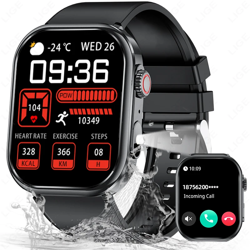 Reloj Inteligente LIGE para Hombre y Mujer con Linterna, Pantalla HD de 2.01”, Voz AI, Llamadas Bluetooth, Reloj Deportivo, Monitor de Salud, Smartwatch 2026 Nuevo