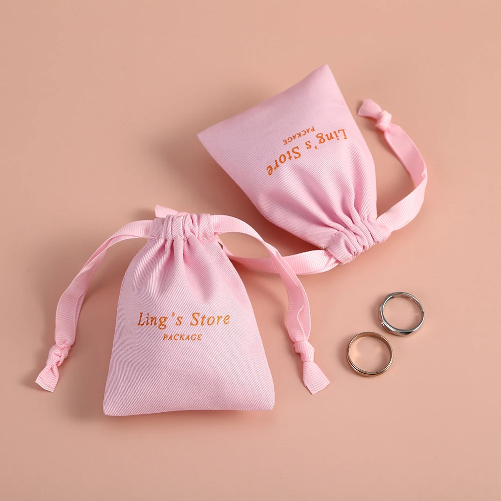 50 Pink Cotton Drawstring Bags with Your Logo Print Custom Jewelry Accessory Packaging Bags Chic Wedding Party Favor Pouches