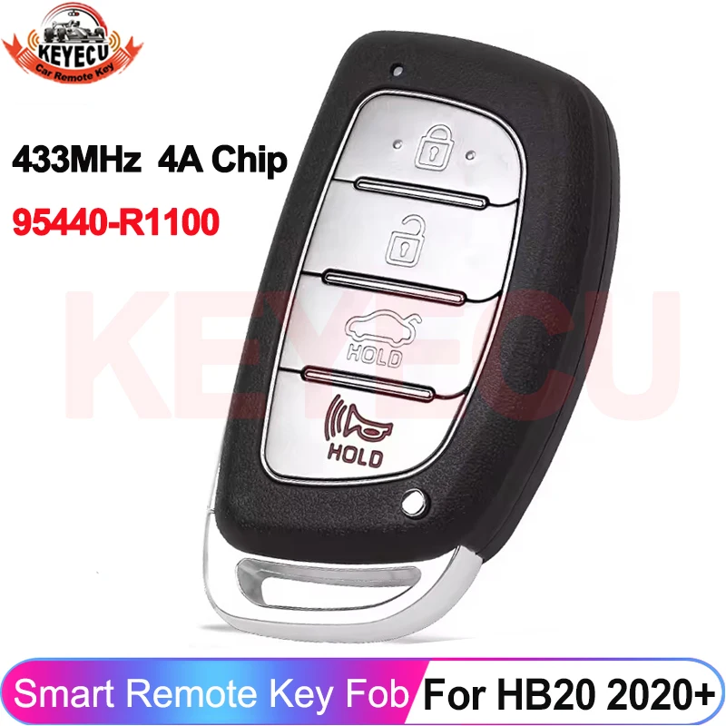

KEYECU 95440-R1100 95440-R1000 For Hyundai HB20 2020 2021 2022 2023 Smart 4A Chip 433MHz Auto Key Remote 4 Buttons Fob