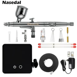 Nasedal Auto-Stop Function Airbrush Compressor 0.3mm 7cc Dual-Action Airbrush Spray Gun for Model Cake Painting Nail Art Car