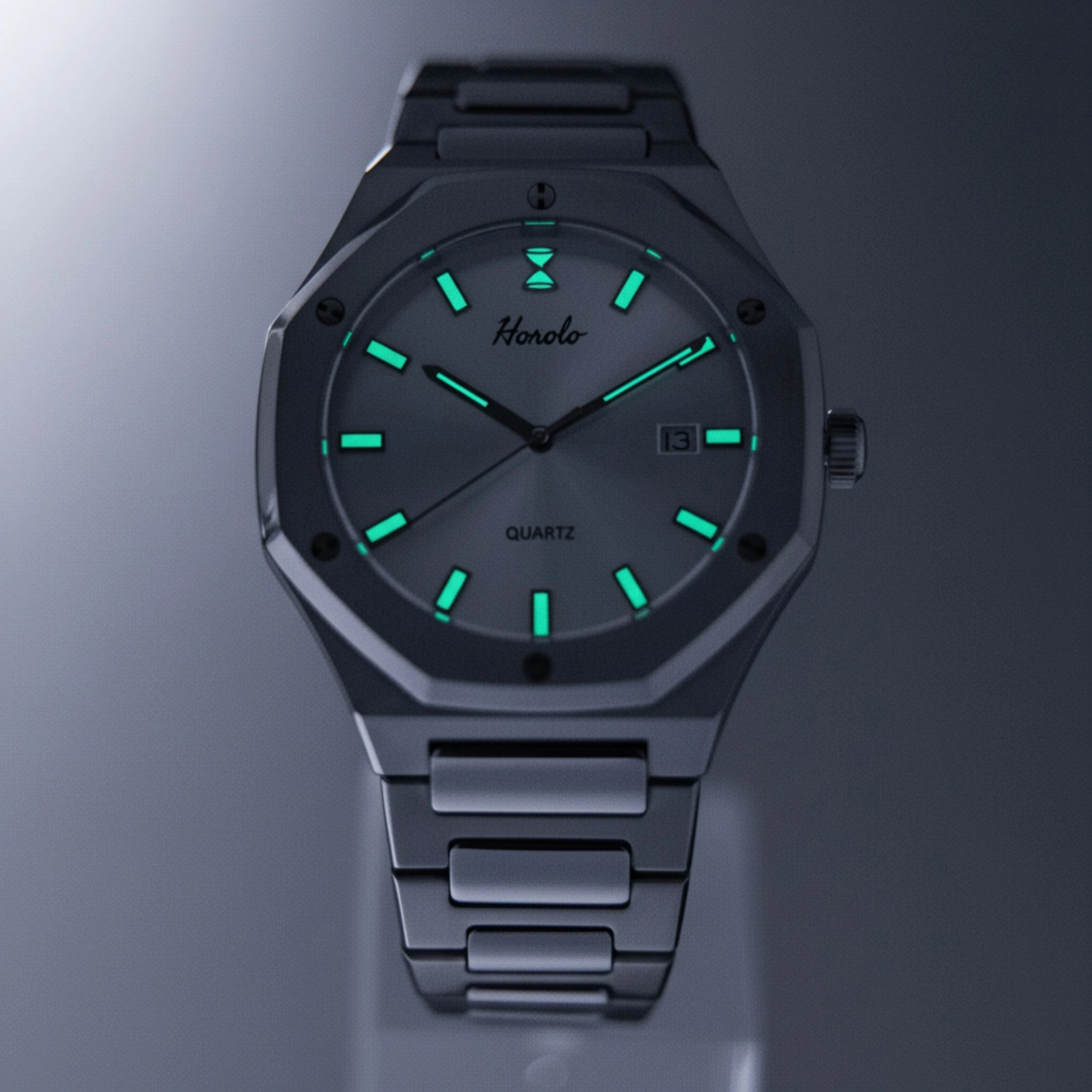 Horolo Zwitsers quartz uurwerk Ronda 515 herenhorloge roestvrij staal 316L superlichtgevend C3 waterbestendig 5ATM