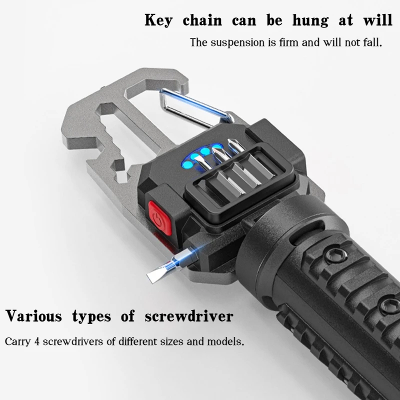 Multifunction LED Flashlight Portable Outdoor Camping Work Light Screwdriver Window breaker Wrench Hammer Bottle Opener Lamp