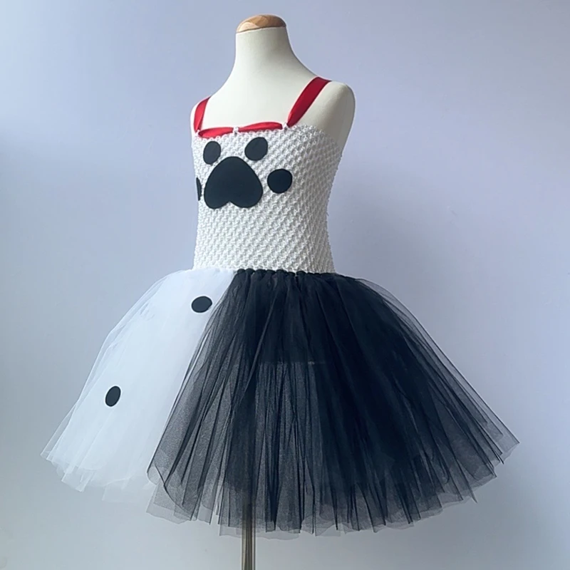 Dalmatian Dog Tutu Dress for Baby Girls White Black Spotted Animal Halloween Costume for Kids Toddler Puppy Dressing up Outfit