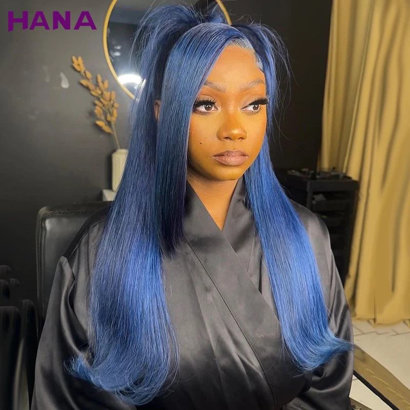 Starry Dark Blue Colored Straigt/Body Wave 13x6 Lace Frontal Wigs Remy Human Hair Wig For Black Women 5x5 Lace Closure Wigs