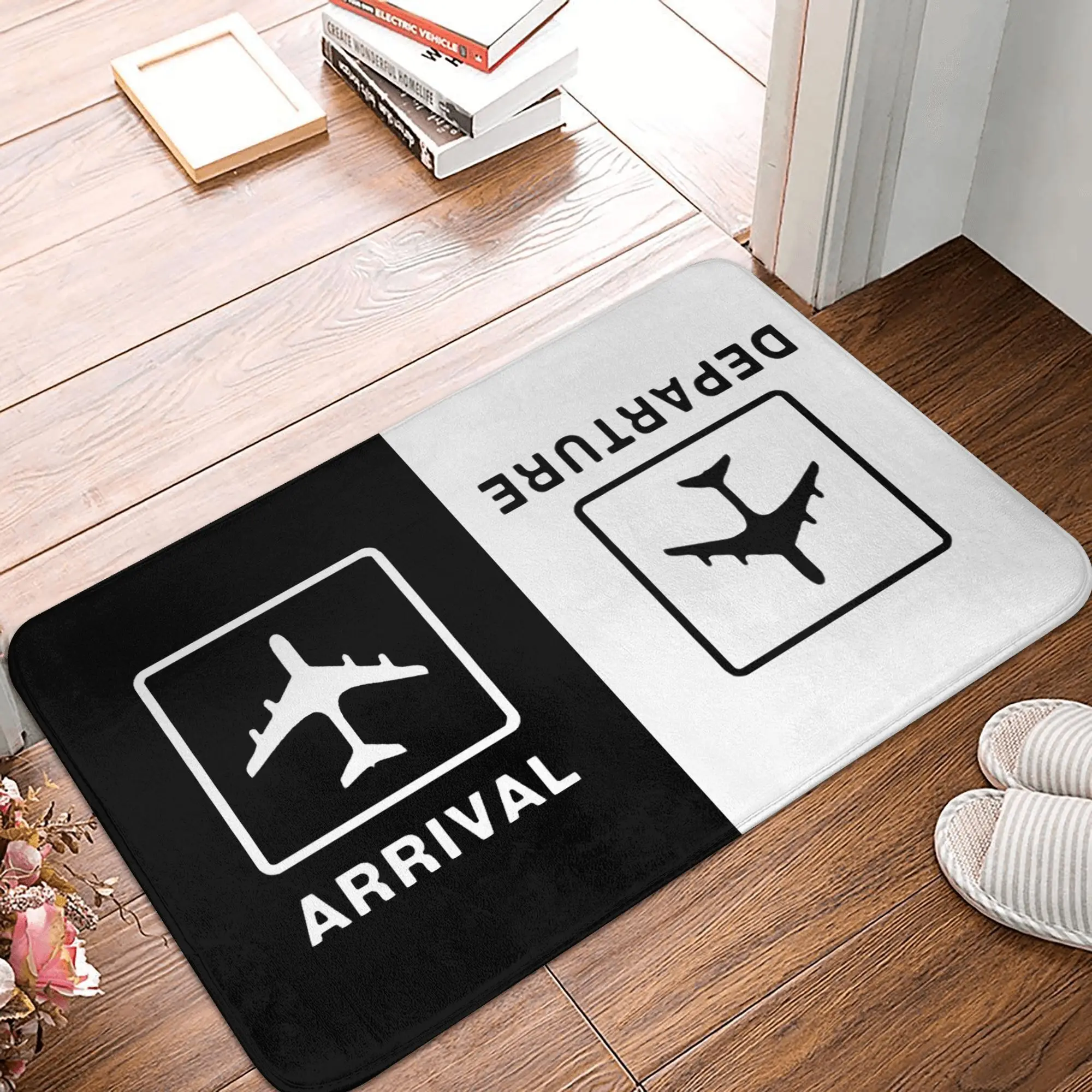 Flannel Printed Airport Arrival Departure Doormat Travel Theme Soft Non Slip Floor Mat For Home Bedroom Bathroom Decor