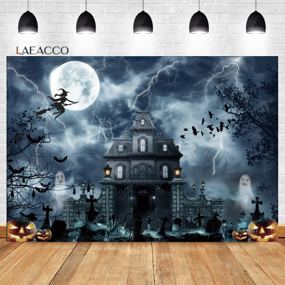 Laeacco Halloween Photophone Horrible Night Forest Cemetery Tombstone Photography Backgrounds Photo Backdrops For Photo Studio
