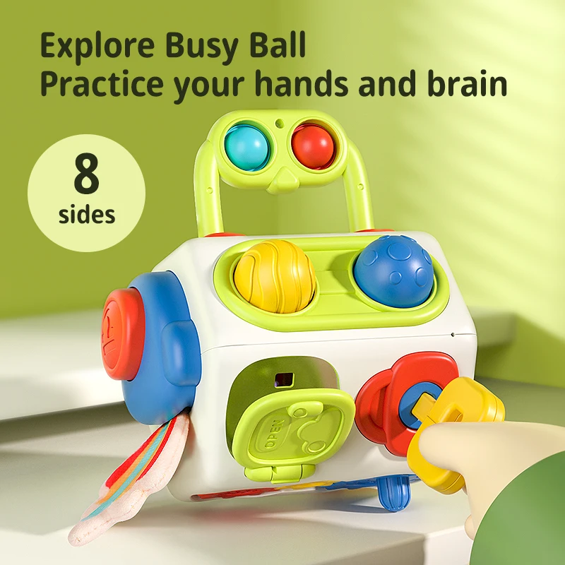 ของเล่นเด็ก Sensory กิจกรรม Busy Cube 10 In 1 Montessori สวิทช์ของเล่นกีฬาของเล่นพัฒนาสมองมือแบบพกพากลางแจ้งวันเกิด