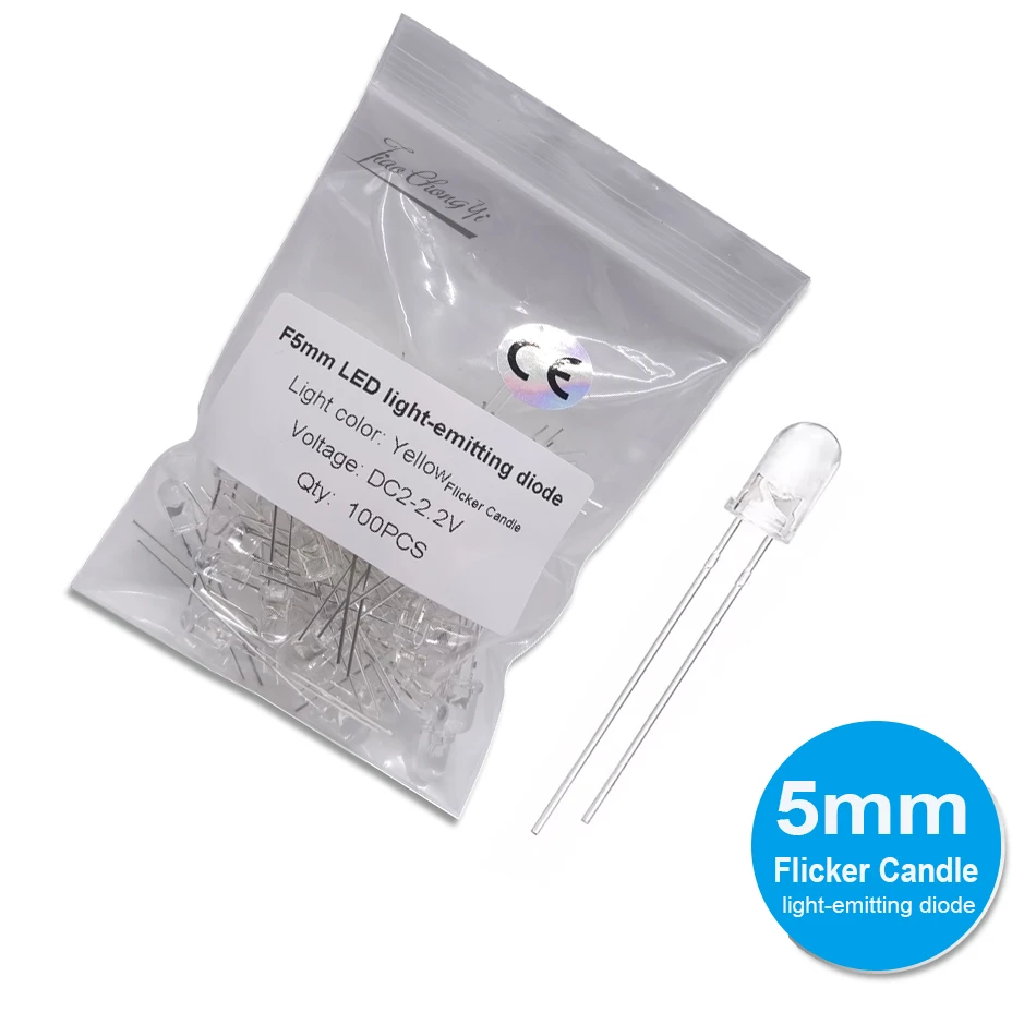 3mm 5mm Yellow Flicker Flickering LED Diodes Candle Led Flicking Lights Clear Round Lens Intermitente Flame Light Emitting Diode