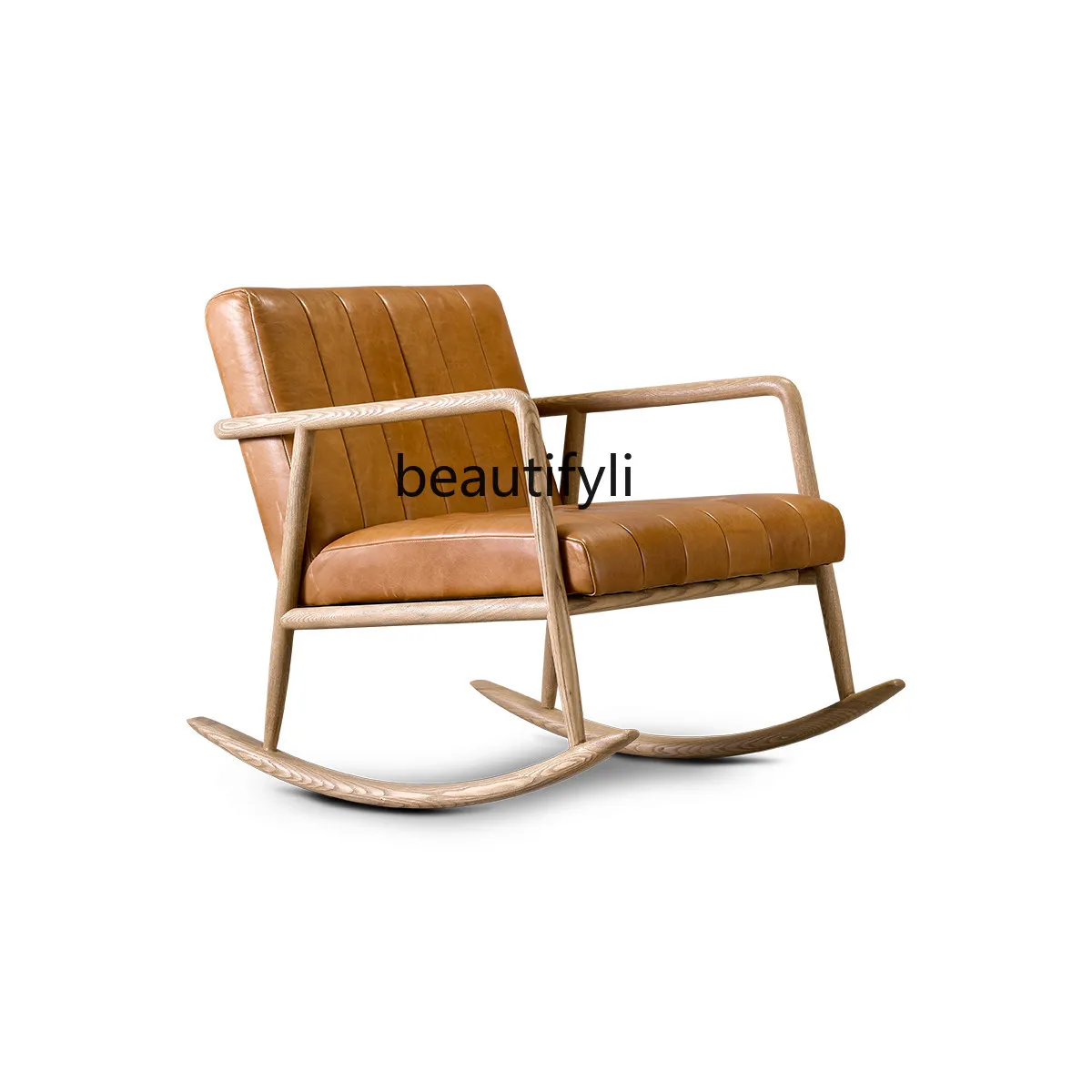 

Solid Wood Fabric Rocking Chair Living Room Study Adult Home Use Lazy Recliner Casual Leather Chair