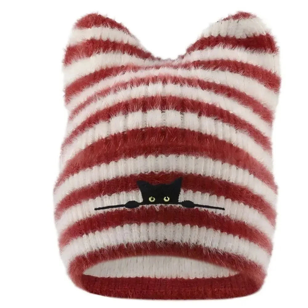 أزياء الدفء النساء القط الأذن محبوك قبعة الباردة والدليل على يندبروف المطرزة قبعة سميكة غطاء للأذن قبعة الرياضة في الهواء الطلق #3