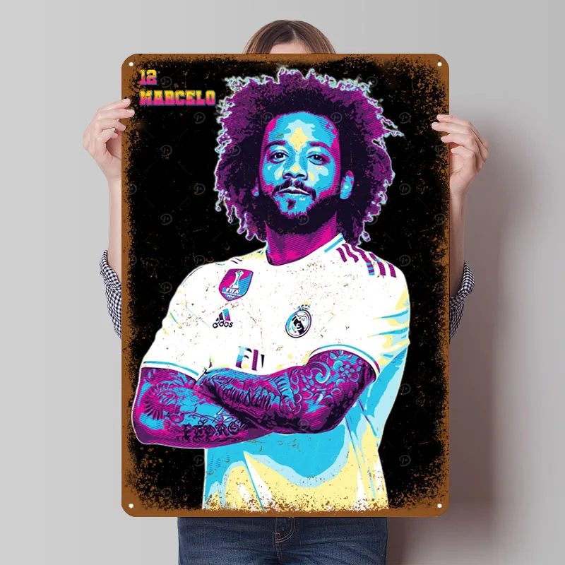 Marcelo Real Madrid, carteles artísticos Retro de hojalata, póster deportivo, decoración de jardín, imágenes de sala de estar, decoración de pared, decoraciones para el hogar