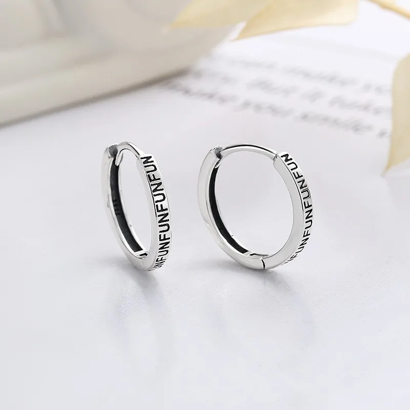 233RM ZFSILVER 925 Silver Fashion Trendy Design Retro Creative Simple Letter Fun Circle  Earrings For Women Charms Party Jewelry