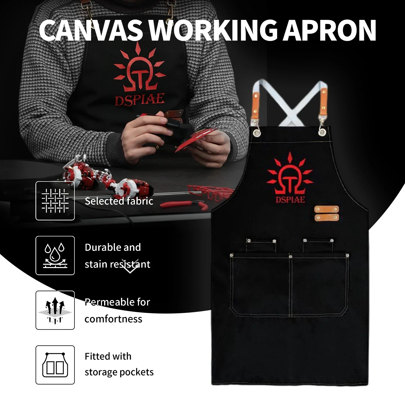 

DSPIAE CAN-01 CANVAS WORKING APRON Black Red 80cm