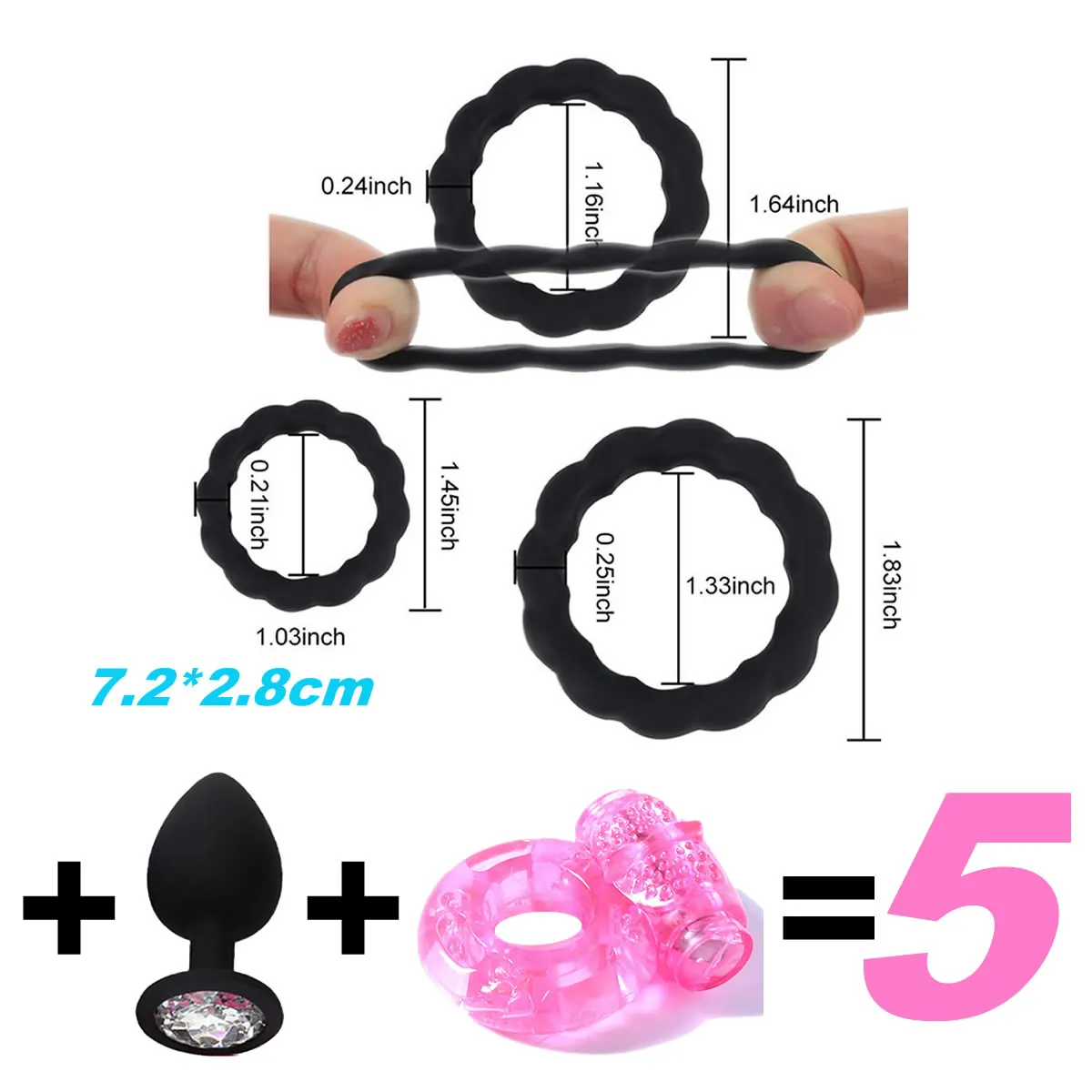 5PCS/KIT Cock Rings Flash In The Night Lock Durable Silicone Penis Ring Sex Toy for Men Male Delay Ejaculation Scrotum Lock Ring