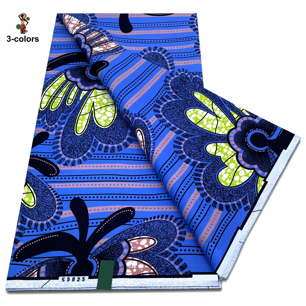 New Super Tissu Ankara Fabric Real Prints African Wax Fabric Soft Pagne Cotton Material 6 Yards Stuff Blue Batik For Sewing