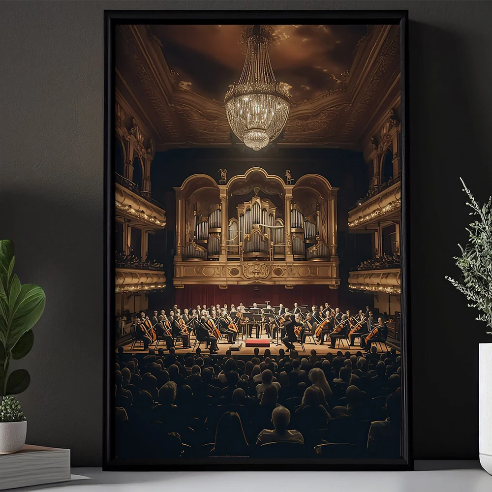 

Classical Music Performance Canvas Painting Retro Concert Hall Cello Performance Art Posters Print Wall Living Room Home Decor