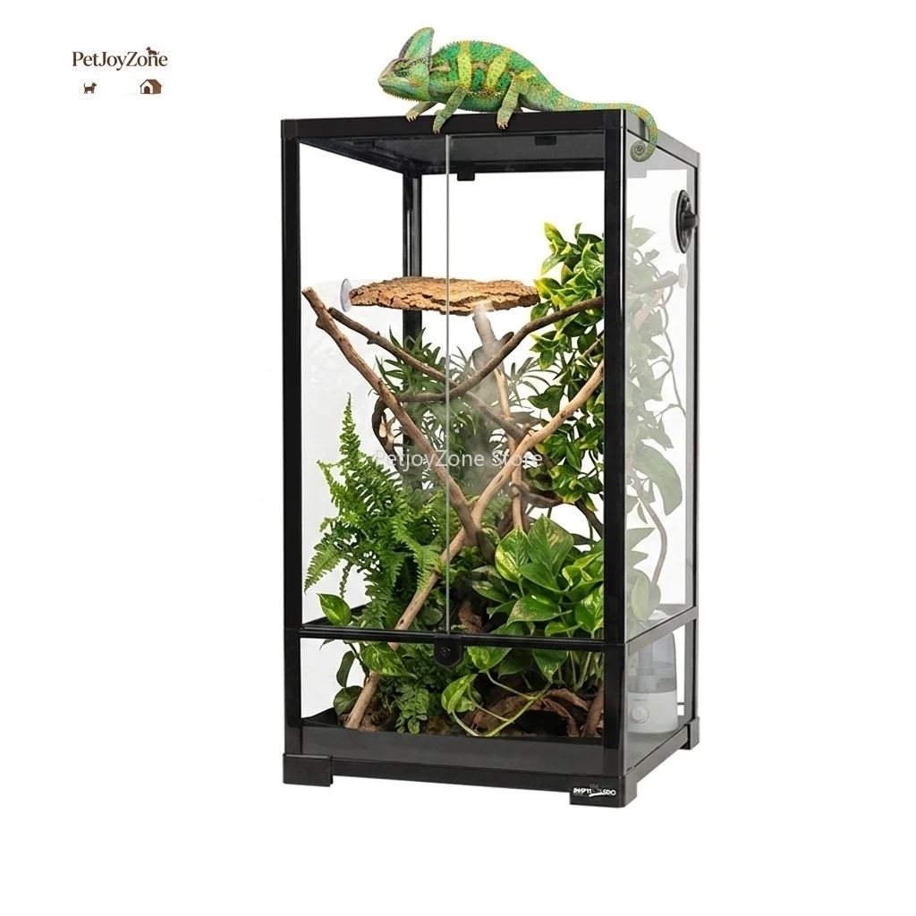 Terrario vertical para reptiles PetJoyZone de 33 galones/125 L con vidrio y laterales de malla metálica, tanque para reptiles, jaula para reptiles