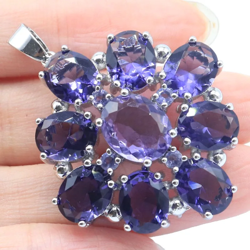 

45x35mm Big Size Gemstone 14.4g g New Stone Iolite Smokey Topaz Pink Morganite Women Dating Silver Pendant