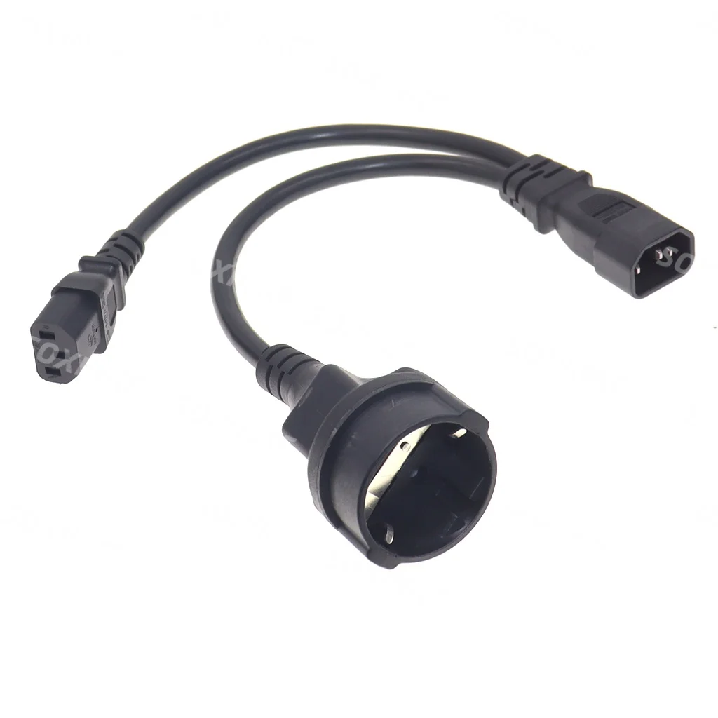 IEC320 C14 Plug 3-Prong Male  to C13 + Germany Type Female Socket Power Cable Cord AC Power Adapter Y Splliter Power Cord