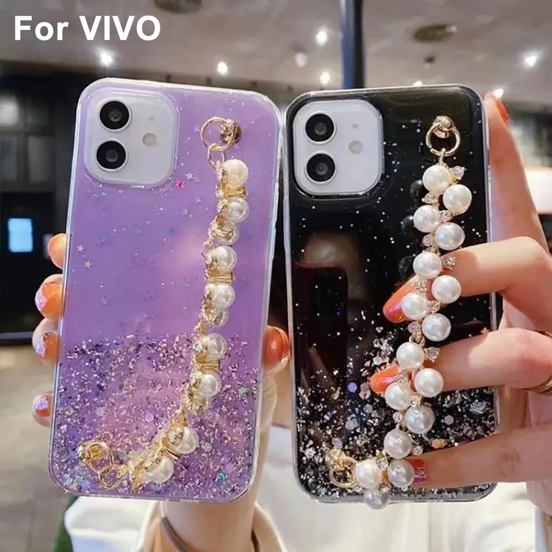 ビーズブレスレット3Dシリコン電話ケース,ライブx60, x50, x30, x27, x20, x21i, v15, s10, s9, s12 pro, v20, v21, v23用v23e