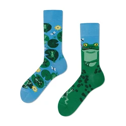 Funny Cartoon Cotton Crew Socks para homens e mulheres, sapos verdes, Lotus Pond, Harajuku Fashion, novidade Hip Hop, Crazy Gift