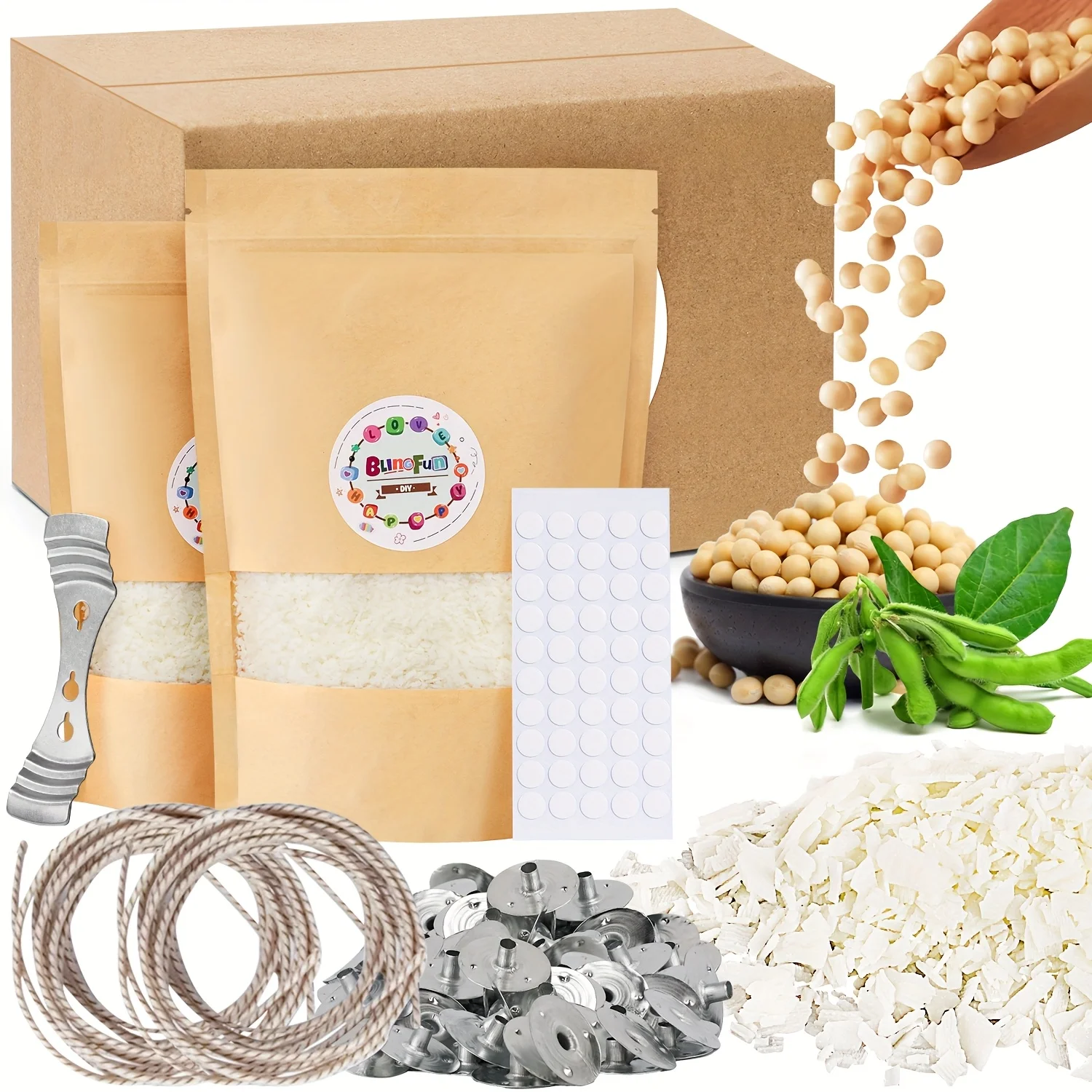 Blingfun 1LB/2LB/5LB Candle Making Kit with Wax Wick, Metal Base, Wick Stickers, For Scented Candles and Candle Crafts