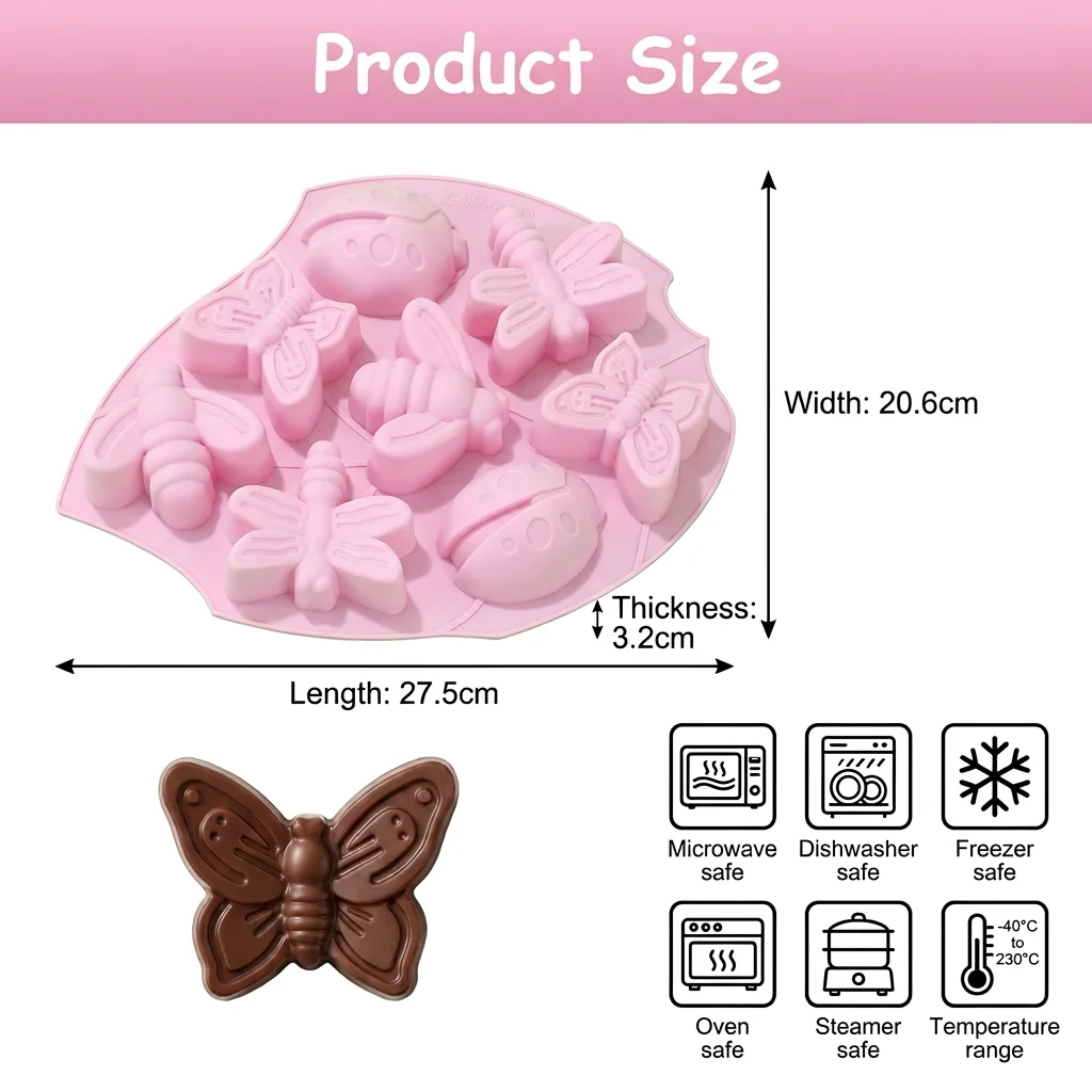 8 Cavity Insect Silicone Mold Butterfly Dragonfly Shape Reusable Cake Mold For Chocolate Candy Soap Household DIY Kitchen Tools
