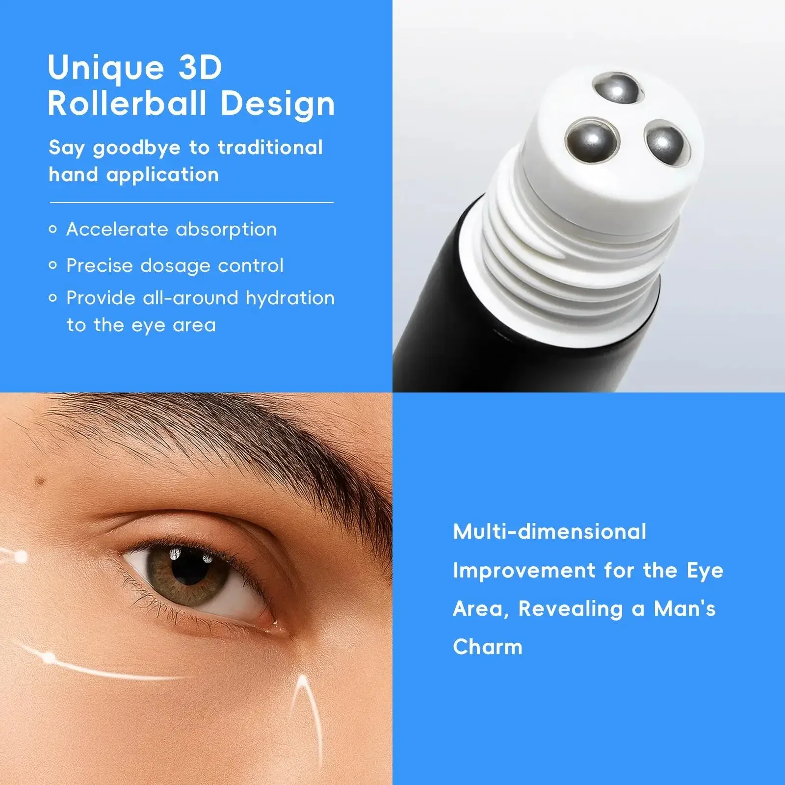 كريم عين احترافي للرجال 20 جرام مرطب يقلل من الهالات السوداء الانتفاخ امتصاص سريع كرة دوارة ثلاثية الأبعاد للعناية بالبشرة