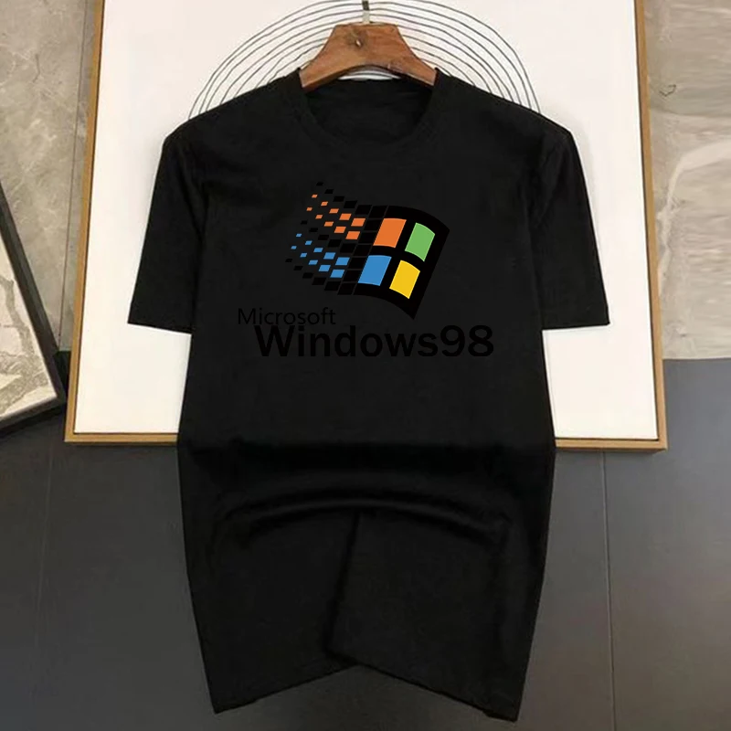 Windows 98 T Shirt Men Women\'s Crewneck 100% Cotton Windows98 Classic Computer System Tee Shirts Gift Idea Clothes