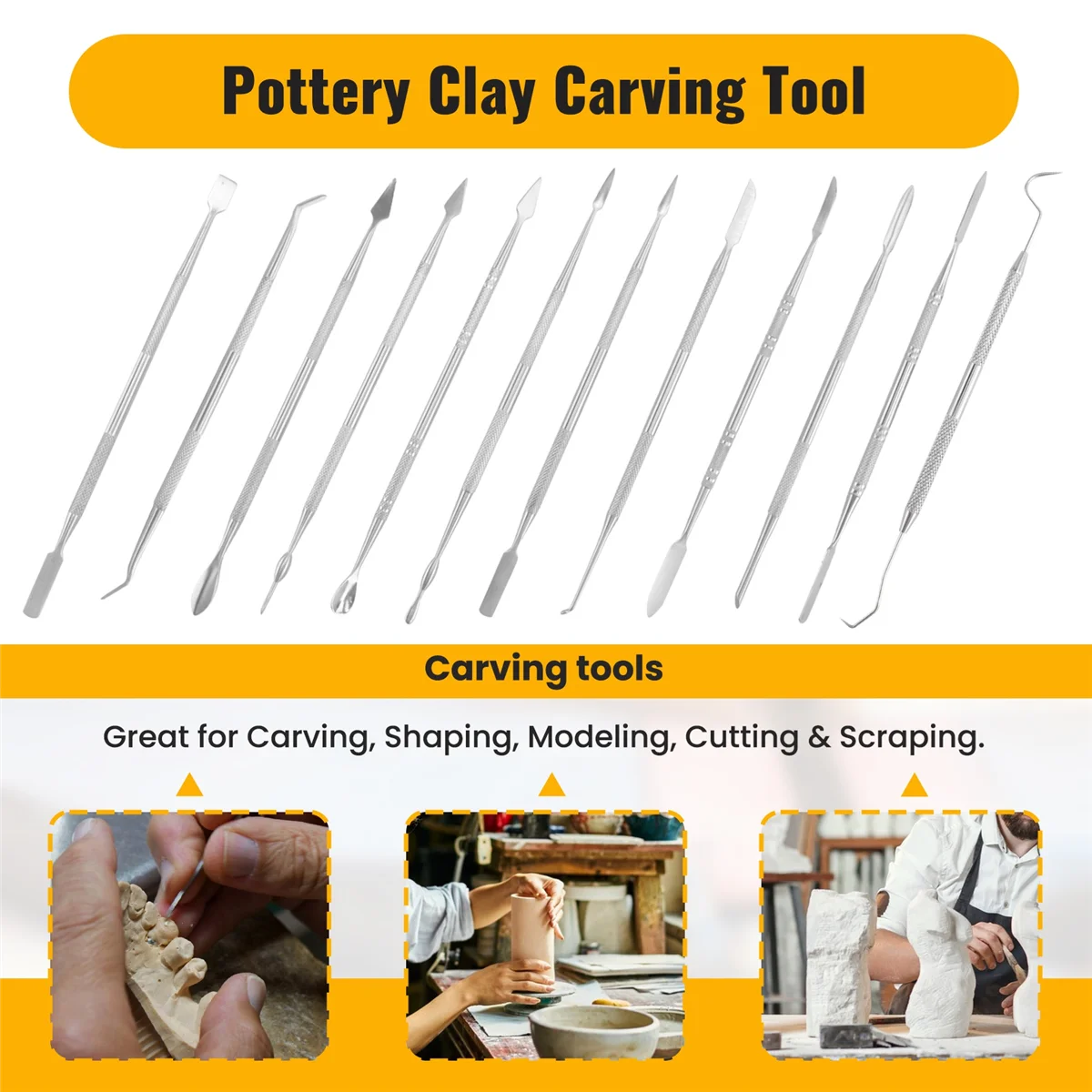 

TFBC 12 Pcs Wax Carvers Set Double Ended Dental Wax Modeling Sculpting Tools Dental Picks Polymer Pottery Clay Carving Tool