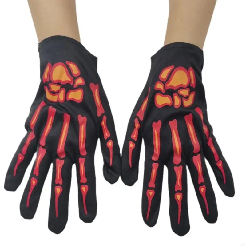 

Spooky Skeleton Design Gloves Halloween Party Essential Flexible for Gothic Costume Enthusiasts Y166