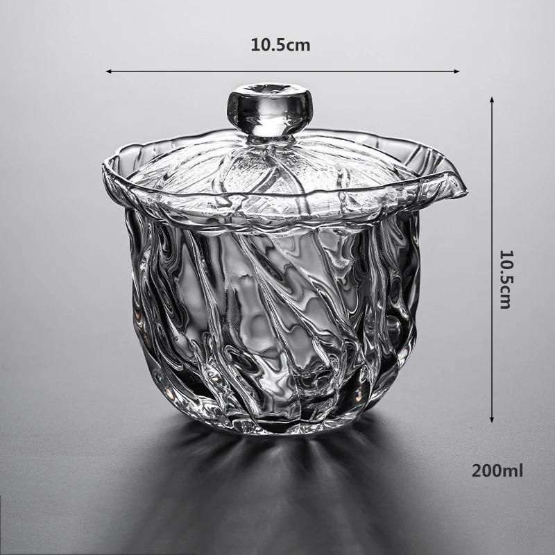 200ml Lotus Leaf Transparent Gaiwan Thickened Tea Cup Heat-resistant Glass Tea Making Pot Single Hand Grab Pot