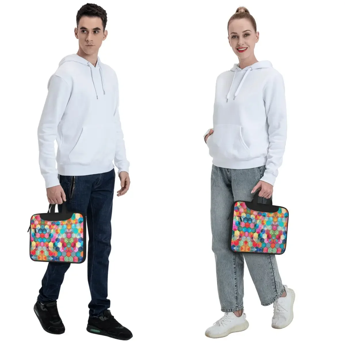 Crystal Bohemian Honeycomb Cubes Colorful Hexagon Pattern Crossbody Laptop Bag Case Computer Bag 13 14 15.6 Inch Notebook Pouch