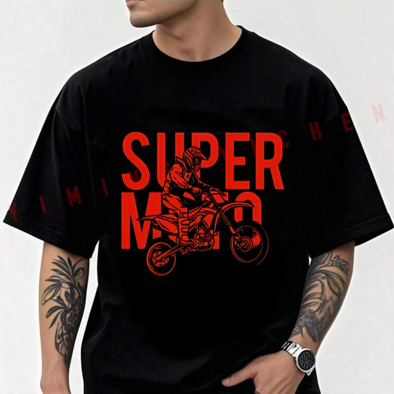 

Super Moto Graphic Motorcycle Cotton T-shirt Men Short Sleeved Casual Round Neck Unisex Tops Tee