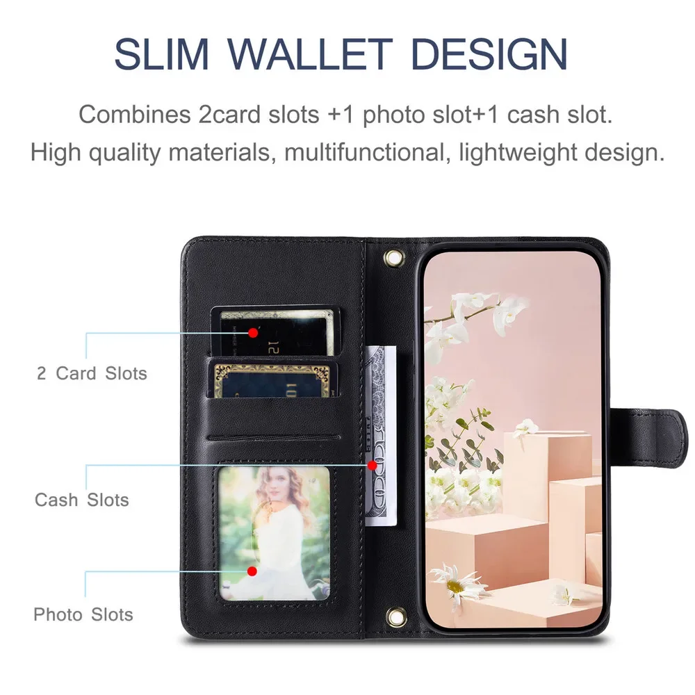 Reno 11F 12 12F 5G 2024 Flip Case For OPPO Reno 11 Pro Crossbody Strap Leather Wallet Book Funda Reno11 F 12 Pro 9A 7A 5A Cover