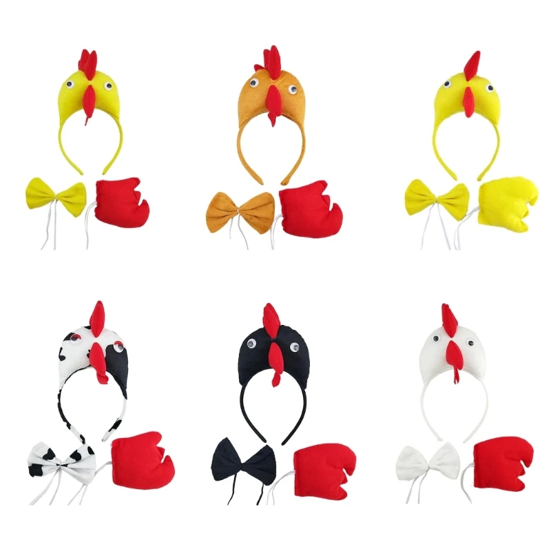 3PCS Halloween Rooster Costumes Costume Rooster Headbands Tail and Bowtie Halloween Chicken Dress Up for Kid Birthday