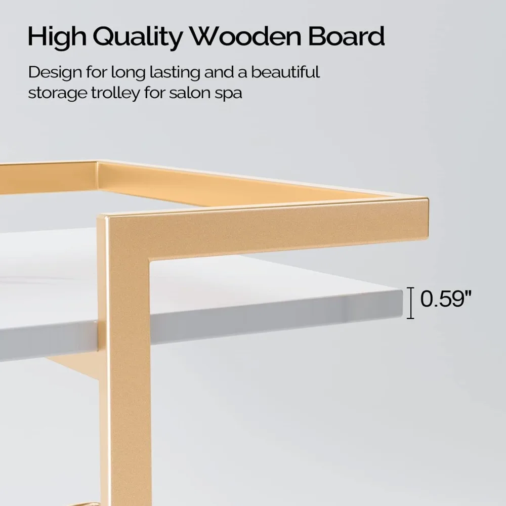 عربة تجميل مع عربة دوارة لصالونات التجميل بعجلات، منظم تخزين متنقل ذهبي لتدليك مستحضرات التجميل والمنتجعات الصحية #6