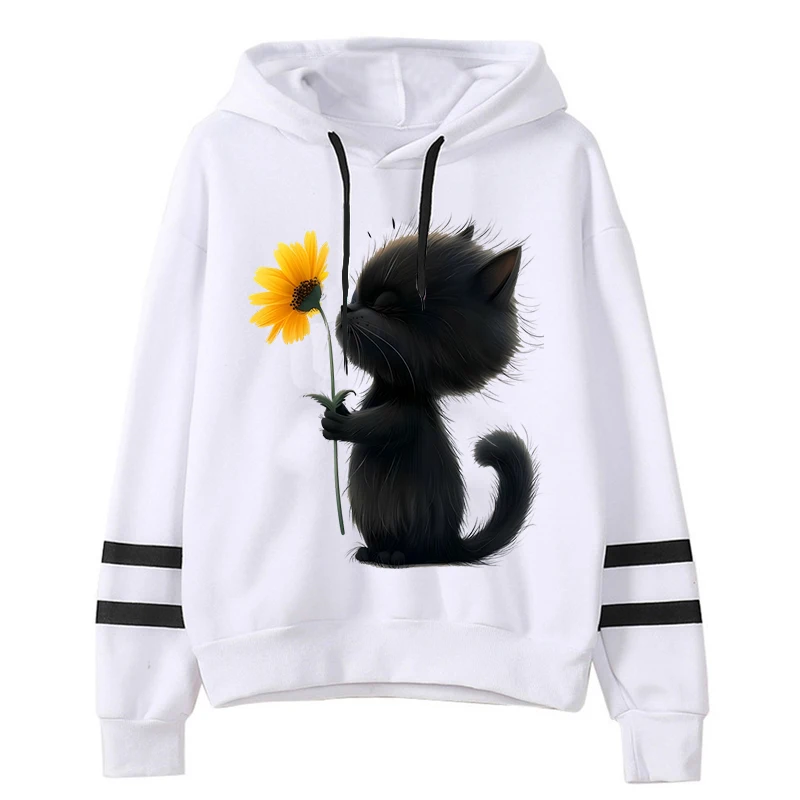 

Black Cat Cartoon Fashion Streetwear Hoodie Female/Male Sunflower Cat Cartoon Design Winter Clothes Animal Lover Casual Hoodies