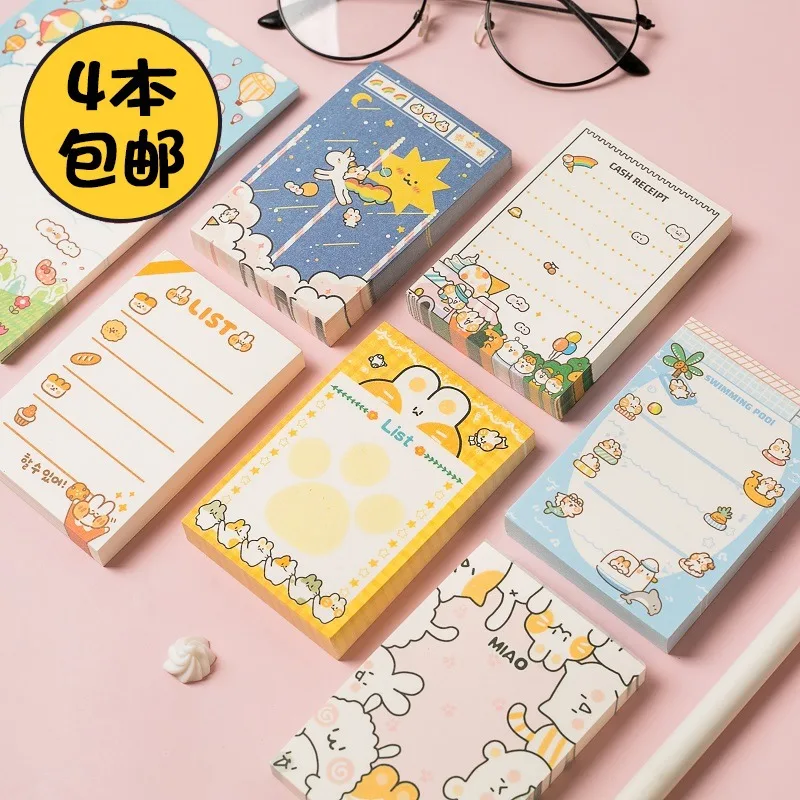 100pcs Creative Cartoon Notepad Cute Small Notebook Tear-off Non-stick Note Memo Pad