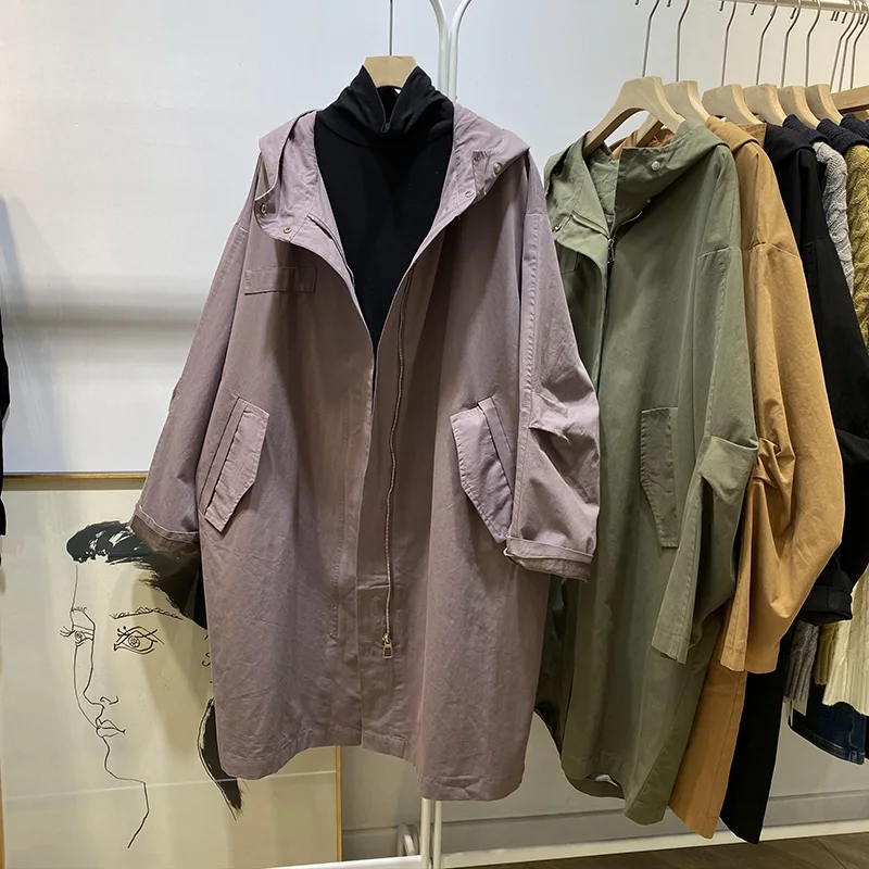 

Women's Hooded Jaet Korean Sle Organic Cotton Workwear Coat Medium Length Autumn New Arrival Small Size Friendly