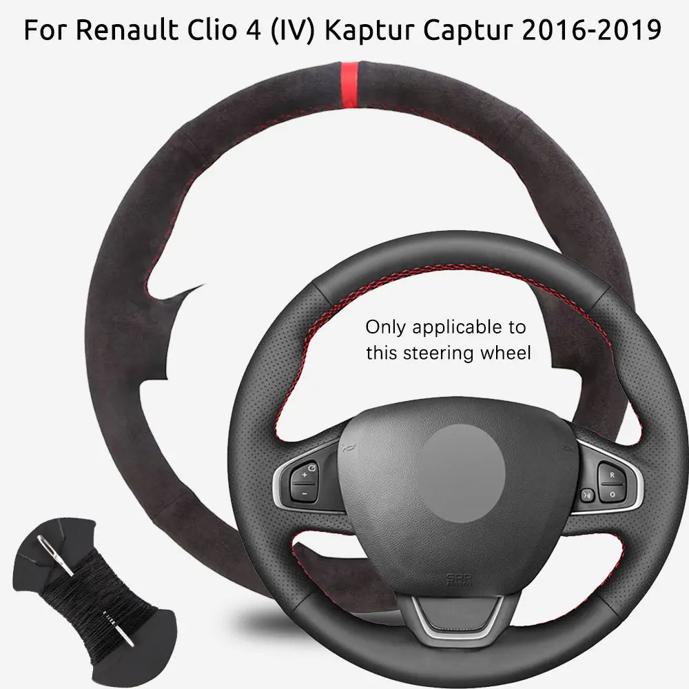 

Microfiber Leather Car Steering Wheel Cover For Renault Clio 4 (IV) Kaptur Captur 2016-2019 DIY Hand Sewing Steering Wheel Wrap