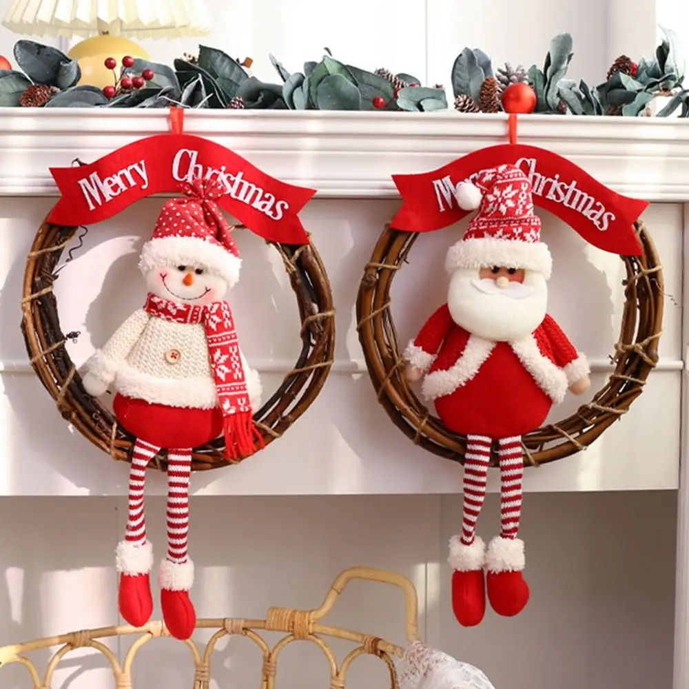 

Многоразовый рождественский рождественский венок Санта-Клаус Снеговик Олень Рождественские украшения Дверной венок Ремесла Подвесные украшения