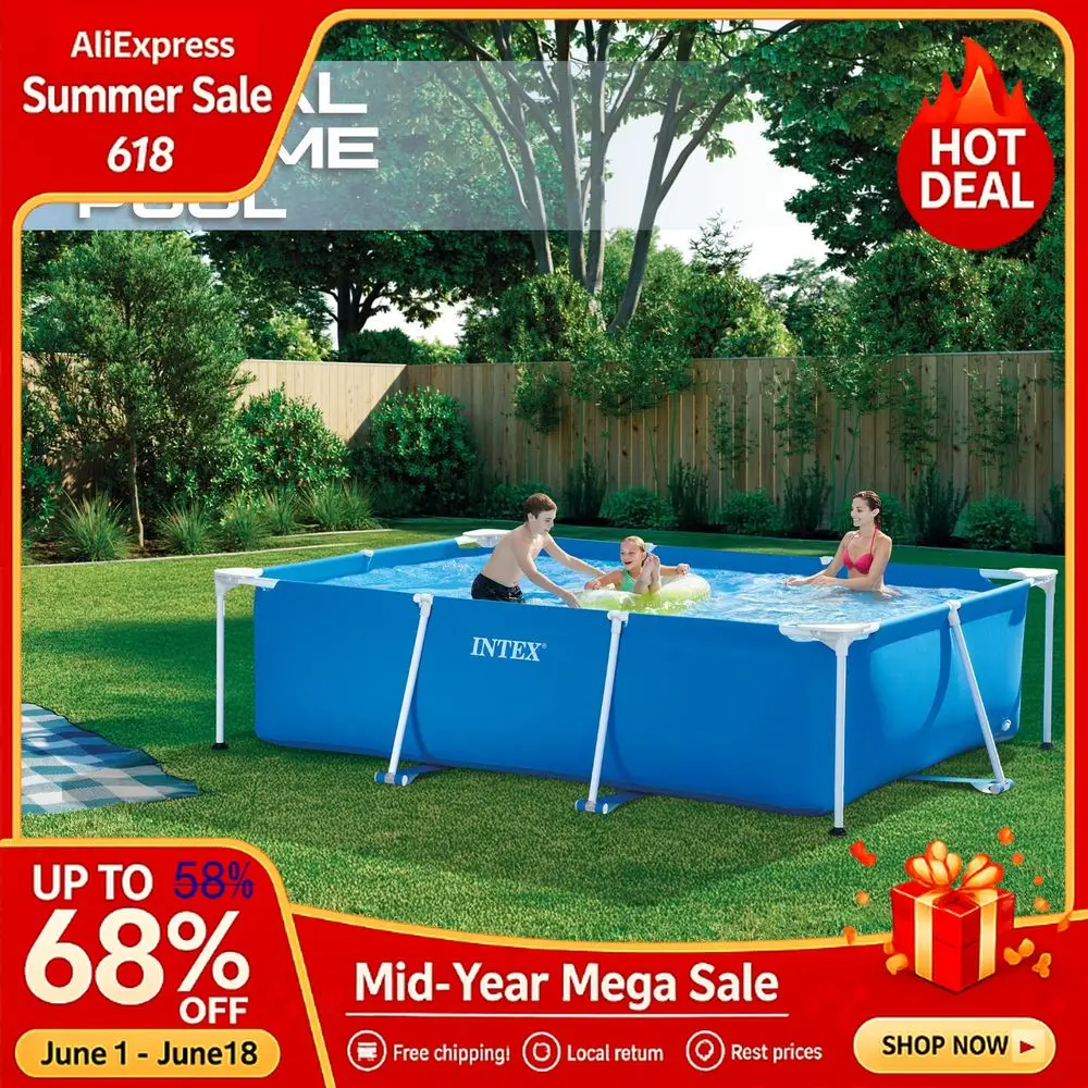 Rectangular Frame 9 ft 10 in x 6 ft 6.75 in x 29.5 in Above Ground Pool, Swimming Pool with Steel Frame, Pump Not Include Custom