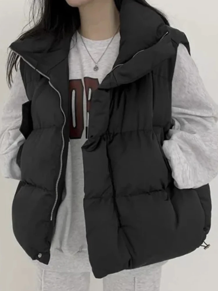 

Korean Winter Versatile Cotton-down Vest Lapel Zipper Large Pocket Sleeveless Jacket 2023 Autumn Winter New Top X397