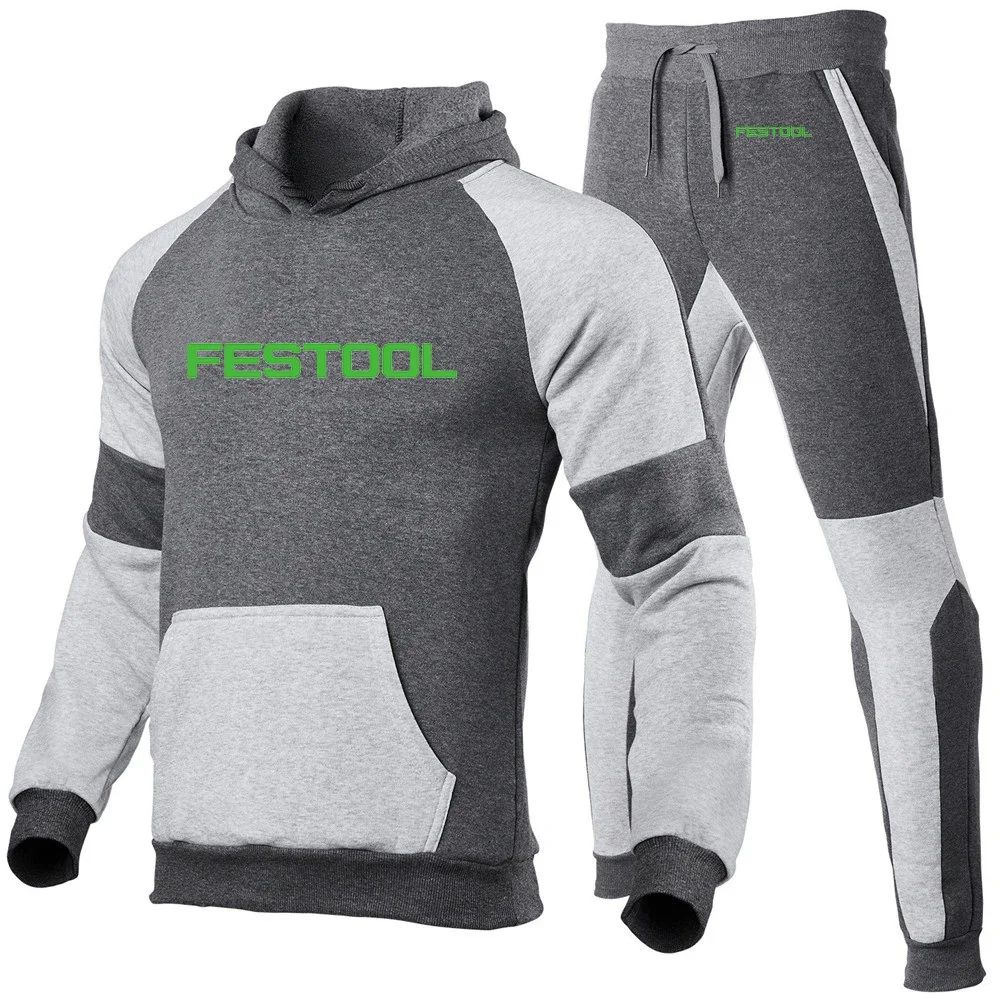 Festool Tools 인쇄 2022 새로운 남성 패션 후드 스포츠웨어 의류 조깅 캐주얼 트랙 슈트 러닝 스포츠 슈트 + 바지 2Pcs 세트