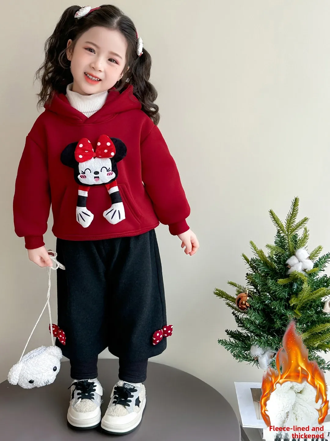 

Комплект свитшотов на подкладке для девочек, красный, милый, зимняя модная детская одежда для маленьких девочек, повседневная спортивная одежда
