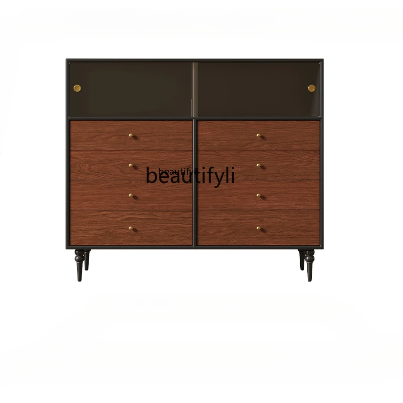 Solid Wood Bedroom Retro Storage Cabinet Living Room Side Cabinet Color Matching Design Bed Front Cabinet