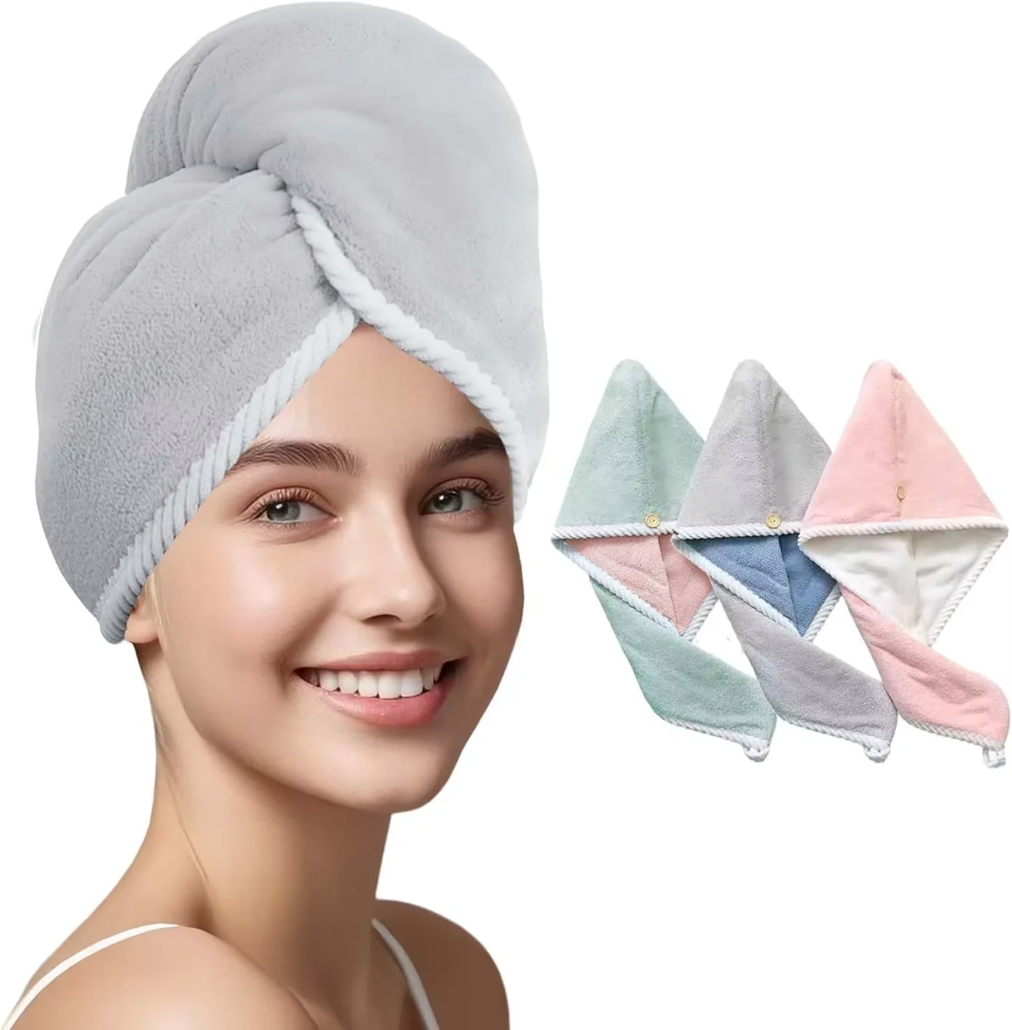 

Double-Thickened Hair Towel Wrap - 100% Microfiber Absorbent Quick-Dry Towel Cap, Hair Drying Essential for Women's Daily Use